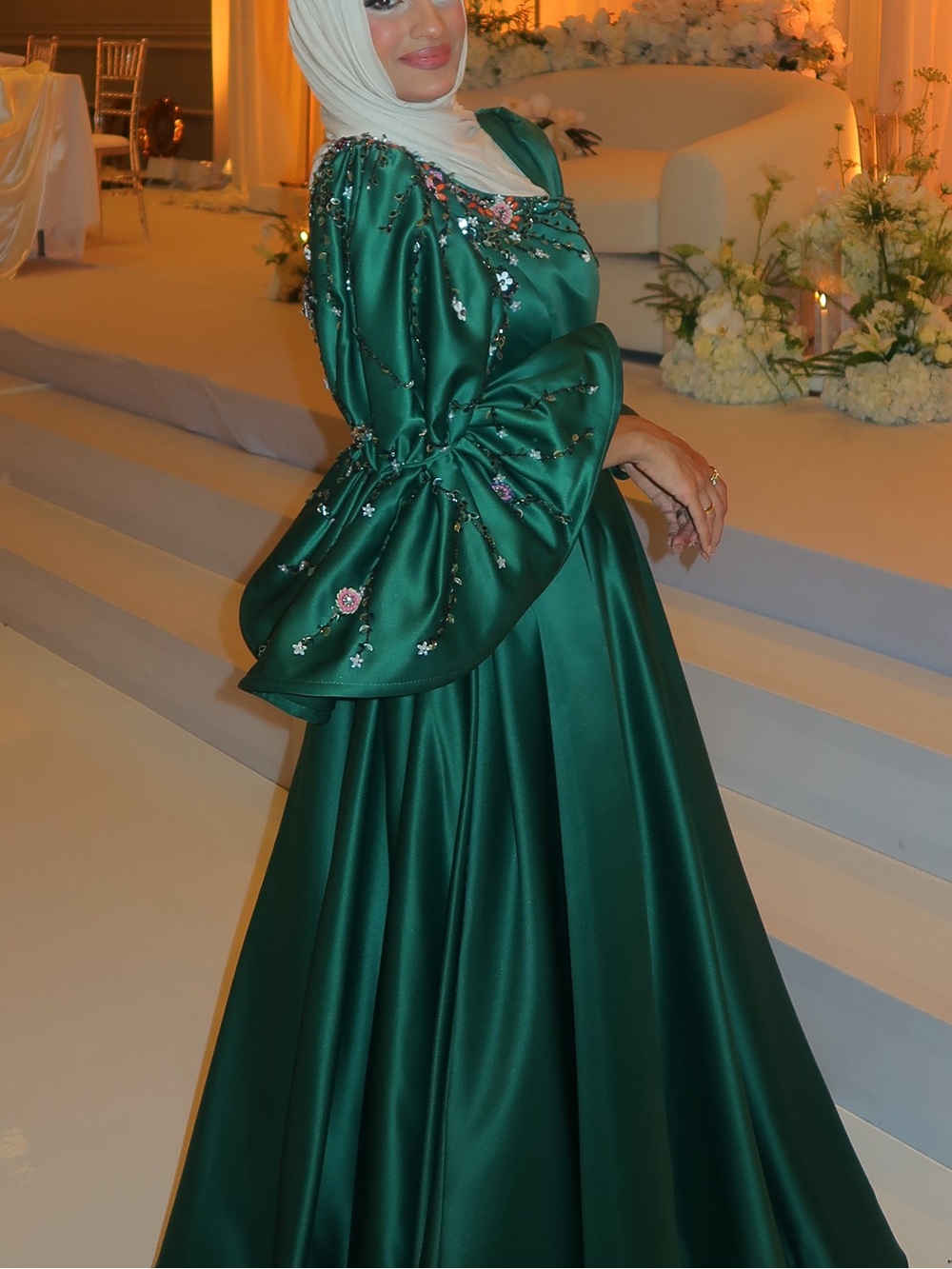 Stunning hand beaded Emerald Green Gown